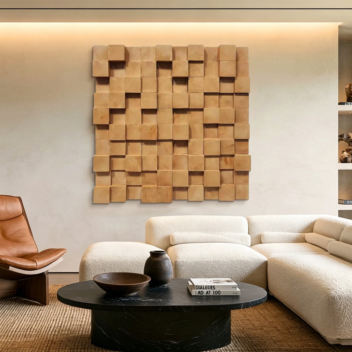 Natural Block Wood Mosaic Wall Art
