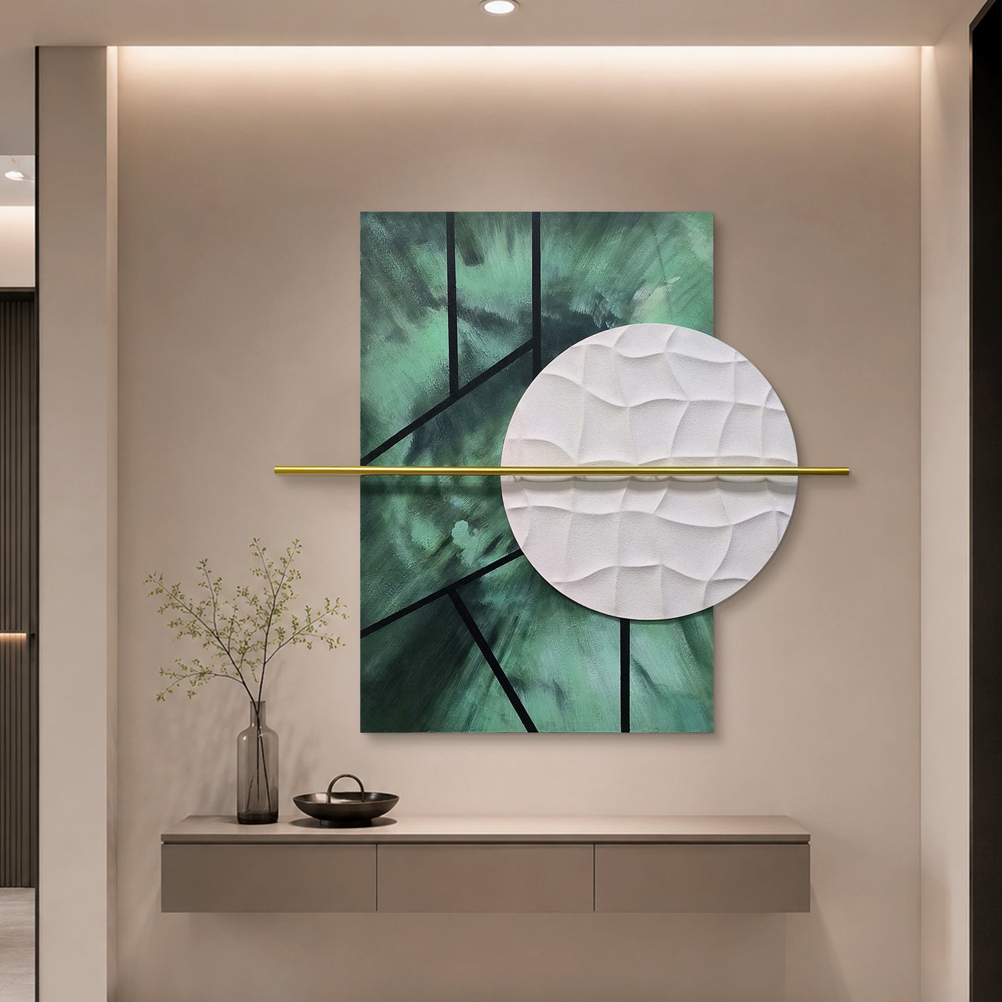 Jade Grid Circle Sandstone Wall Art
