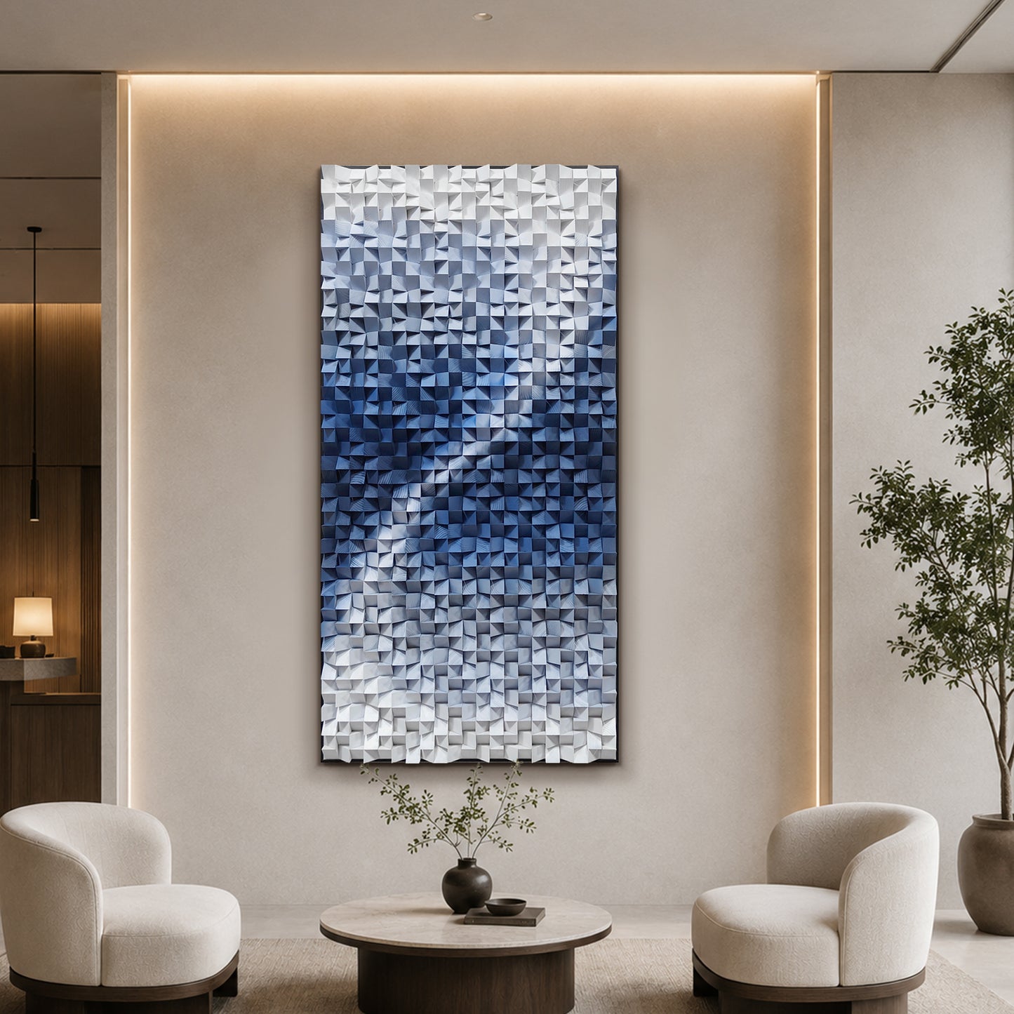 Blue Copper Wood Mosaic Wall Panel