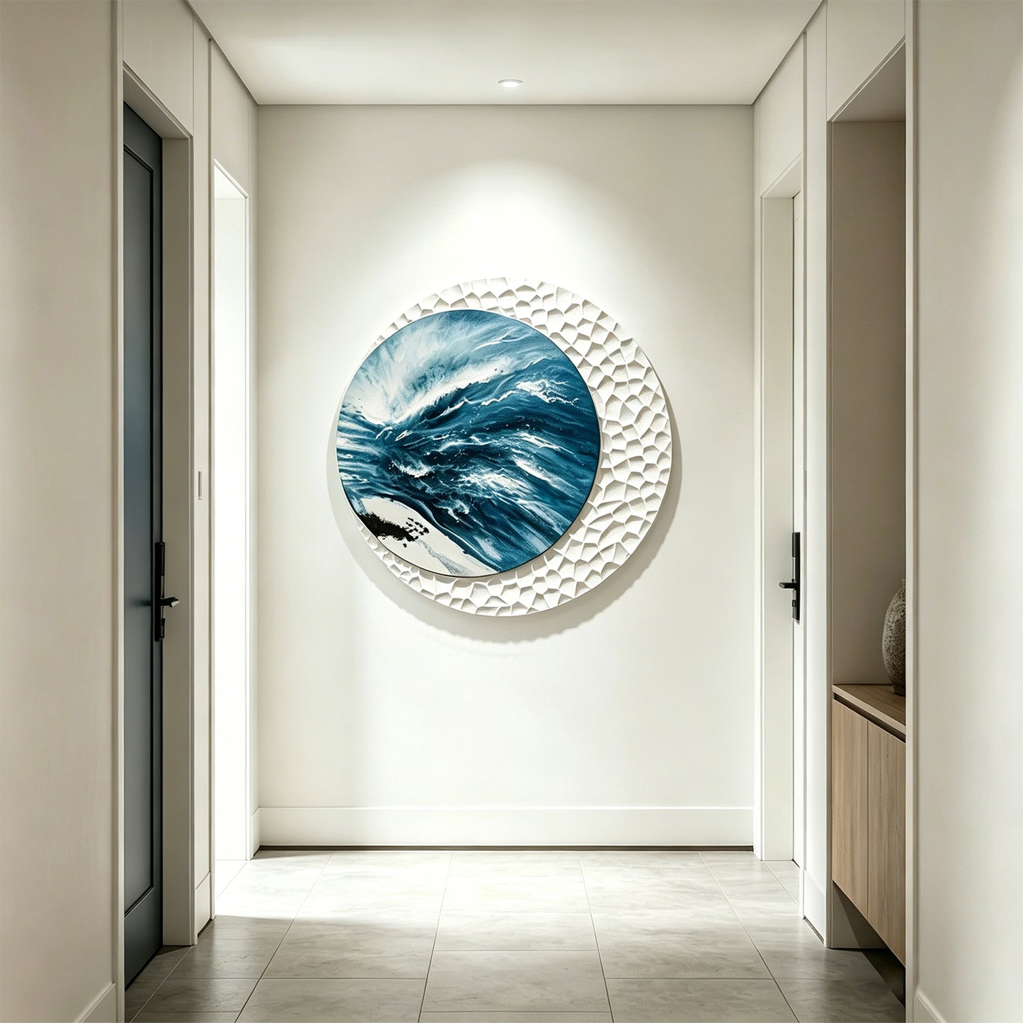 Aqua Moon Round Textured Wall Art