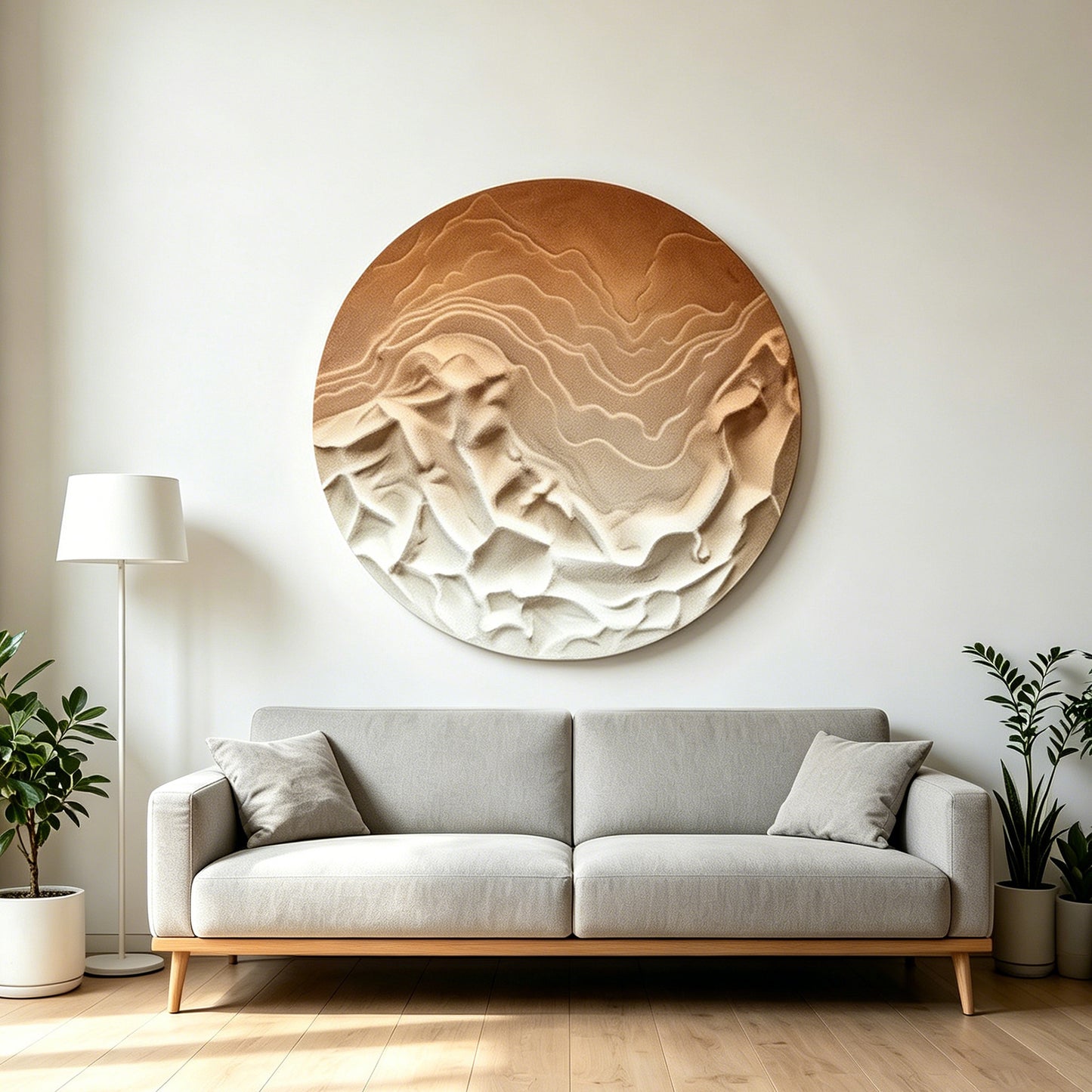 Sunlit Peaks Round Carved Relief