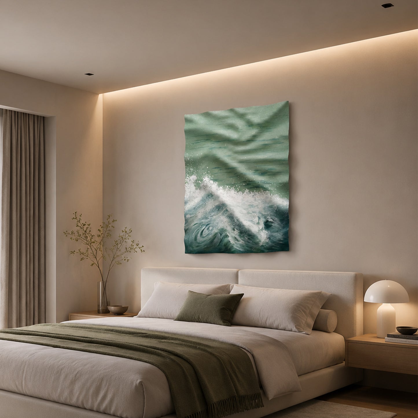 Emerald Silk Wave Textured Wall Art