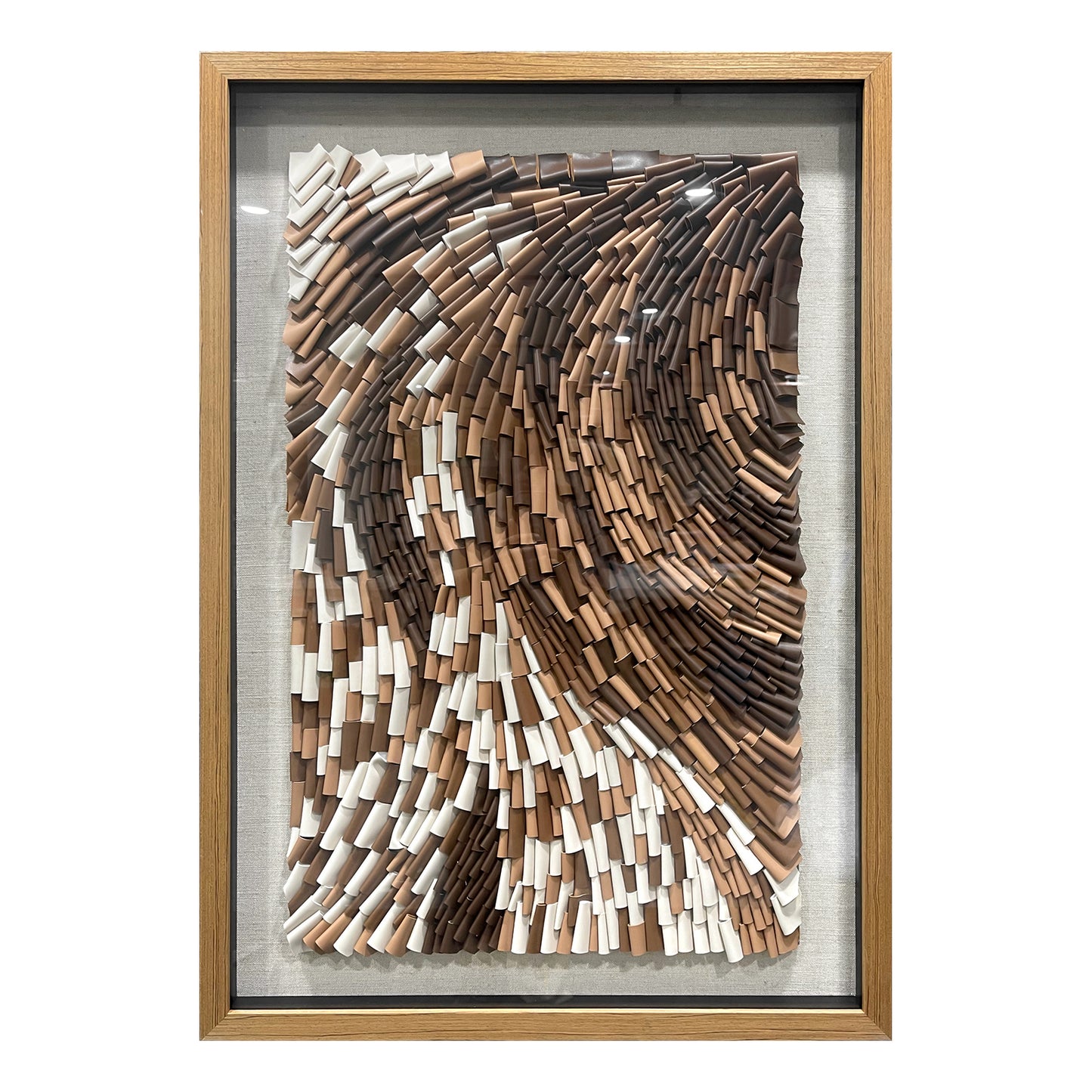 Modern 3D Wall Art, Handcrafted with Leather in Brown & White, Featuring Unique Artistic Design