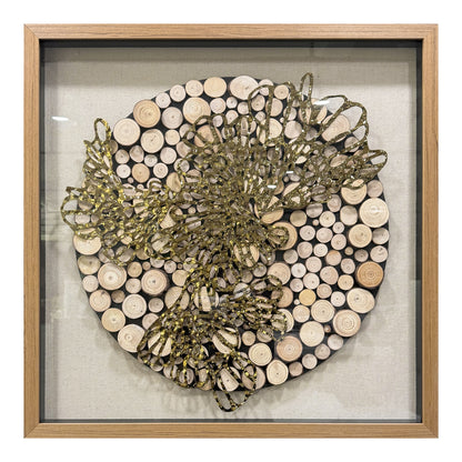 Natural Wood Round & Metal Wall Sculpture - 3D Mixed Media Art