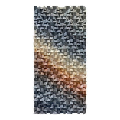 Large triangular wooden blocks interweave to create dreamy light and shadow, artistic wall decor brightens living spaces with unique aesthetic appeal.