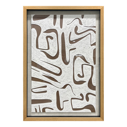 Modern abstract wooden carving decorative artwork, crafted from wood board with distinctive hollowed-out line details.