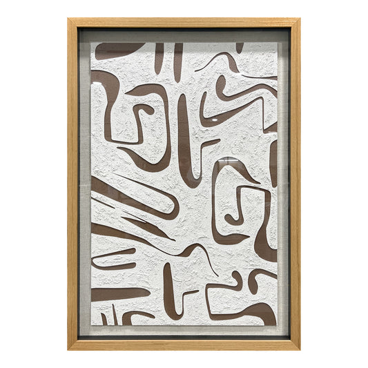 Modern abstract wooden carving decorative artwork, crafted from wood board with distinctive hollowed-out line details.