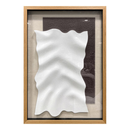 Minimalist 3D Sandstone Wall Sculpture – White Wave on Dark Rough Backing