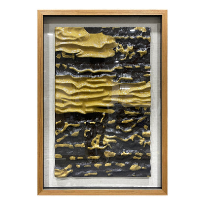 High End Hotel Wall Art, Abstract Black and Gold Wood Carving with Tempered Glass