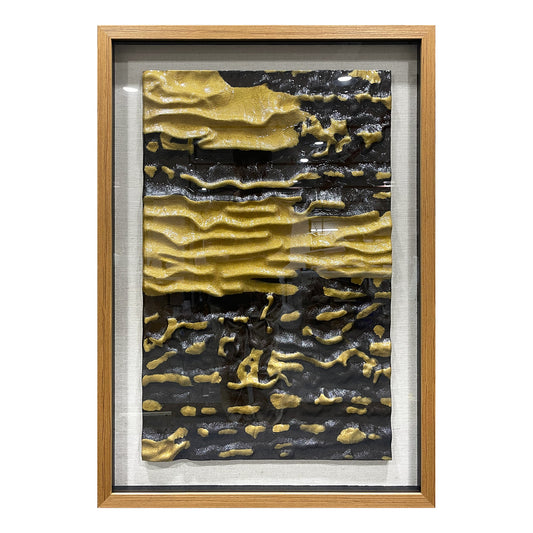 High End Hotel Wall Art, Abstract Black and Gold Wood Carving with Tempered Glass