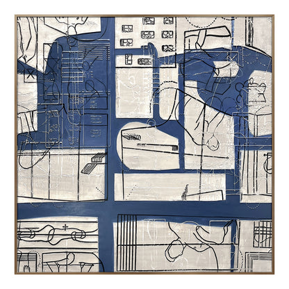 Abstract Line Art Wall Decor with Blue and Neutral Tones