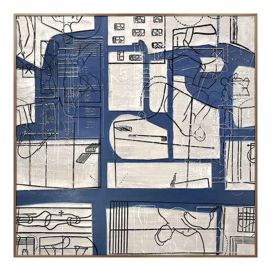 Abstract Line Art Wall Decor with Blue and Neutral Tones