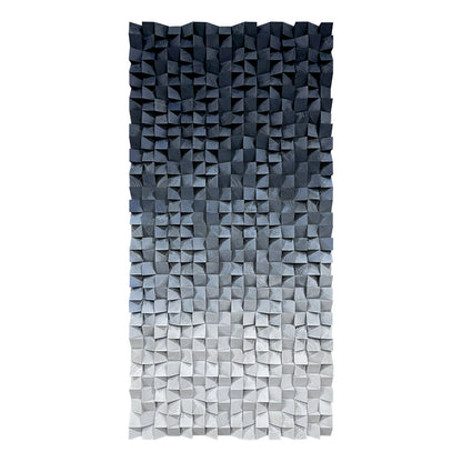 3D Wood Block Wall Art, crafted from natural wood with gradient blue and gray tones, featuring rich layered texture.