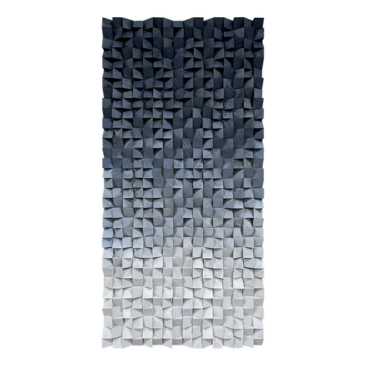 3D Wood Block Wall Art, crafted from natural wood with gradient blue and gray tones, featuring rich layered texture.