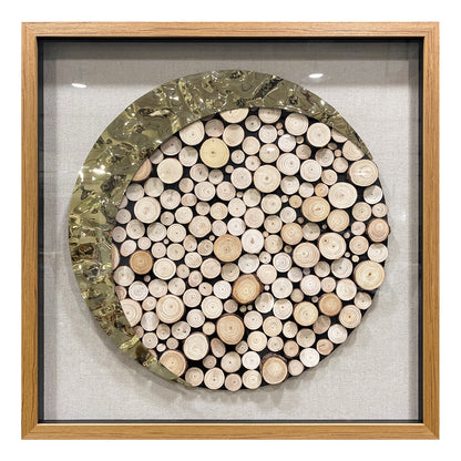 Luxury Framed Log Cross-Section Wall Art - Metallic 3D Sculpture
