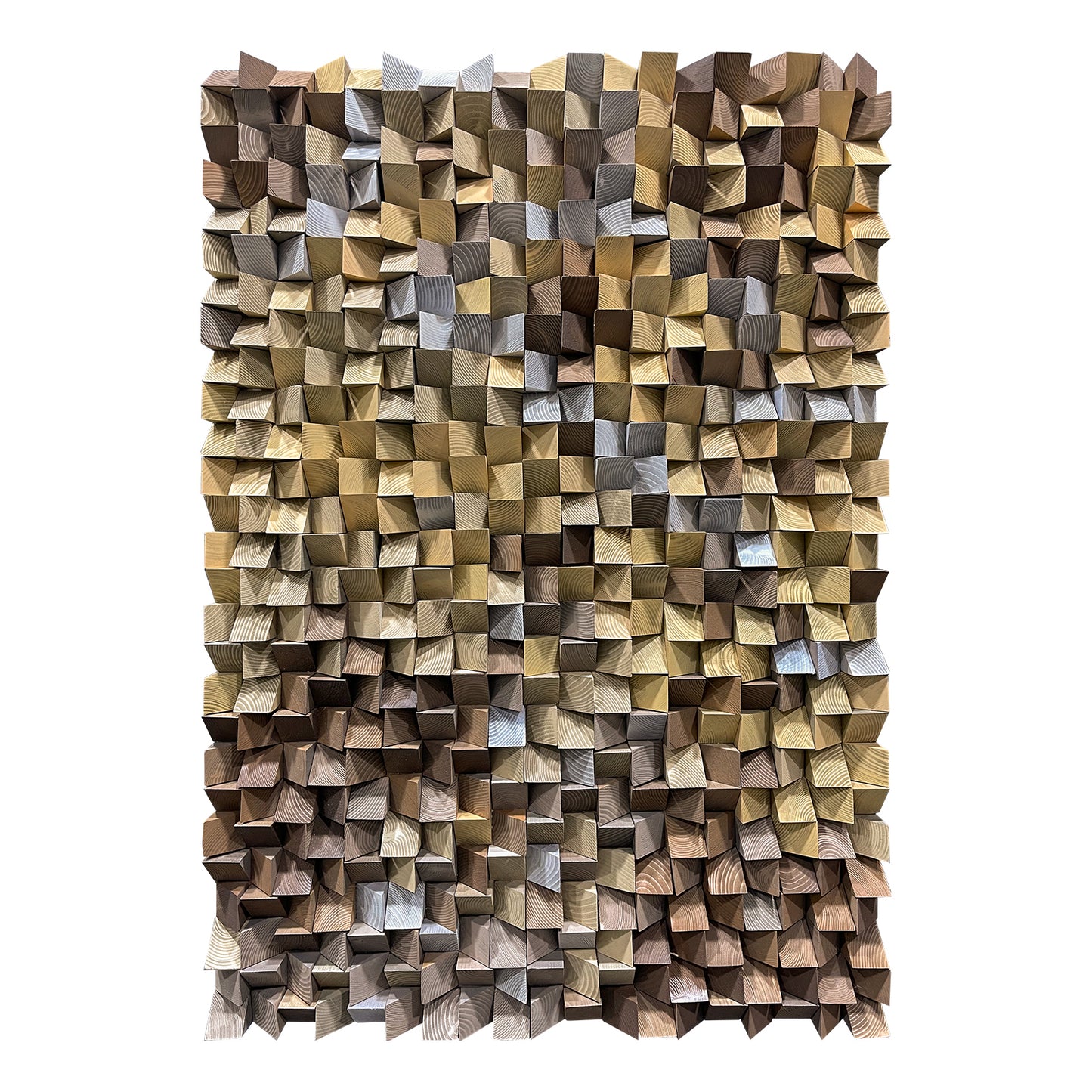 Natural Wood Triangle Mosaic Art - 3D Geometric Wall Decor
