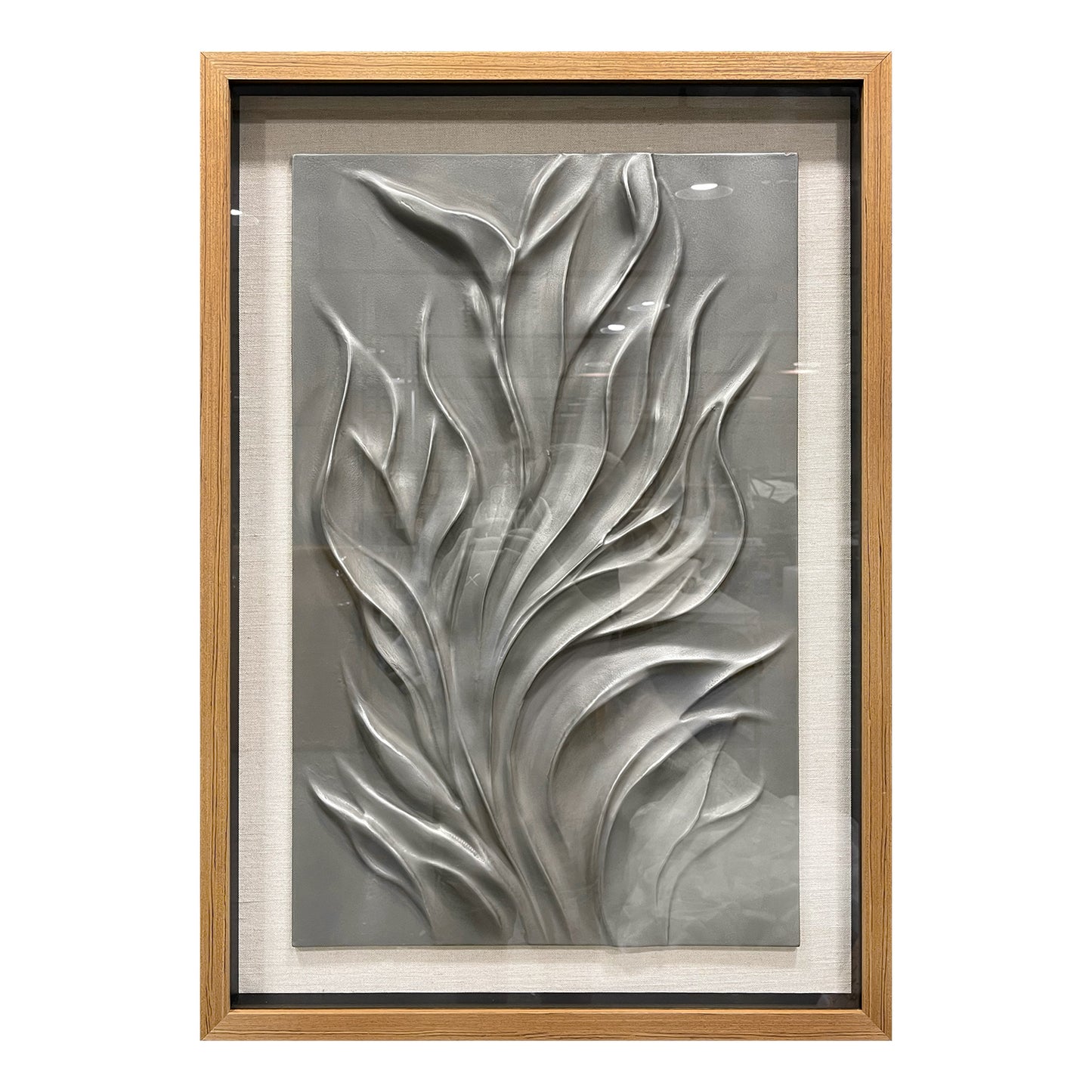 Minimalist Silver Flowing Sculpture, Wood Carving for Luxury Villa Interiors