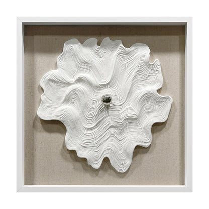 White Textured Wood Carving with Silver Sphere Wall Art