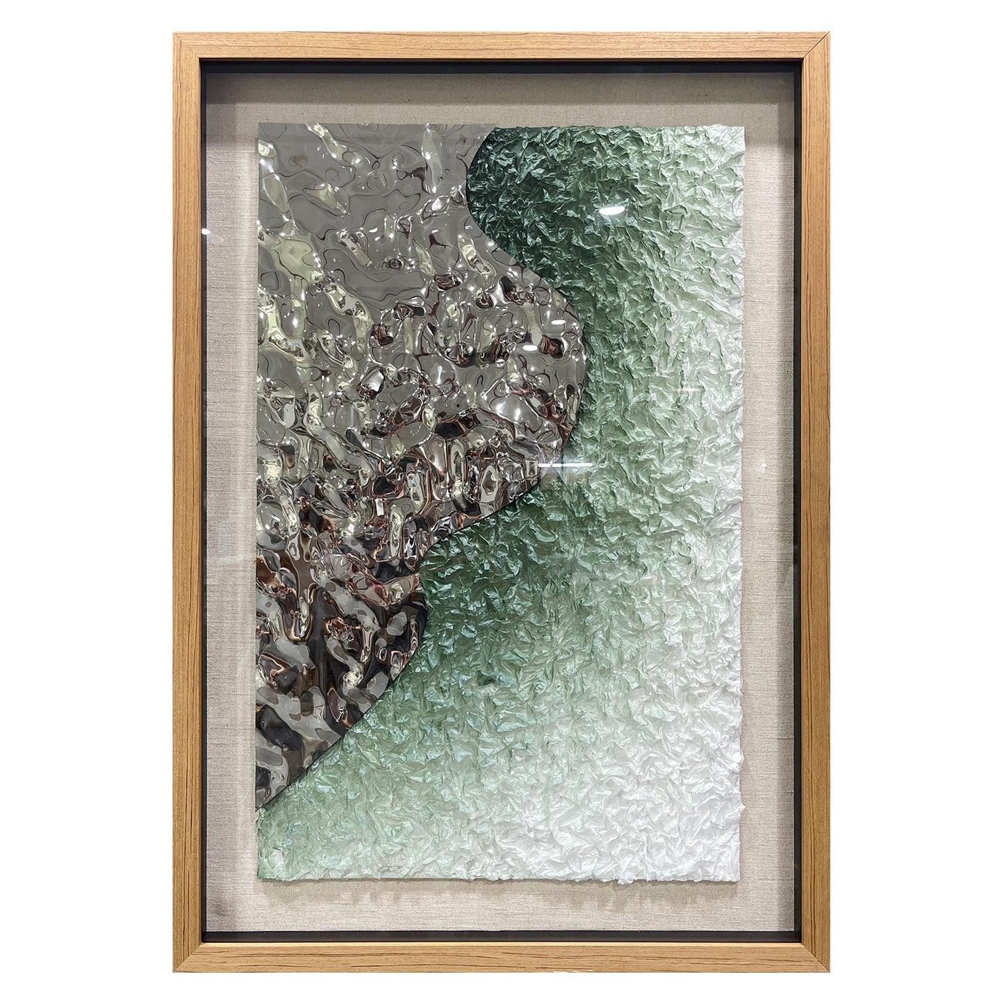 Luxury Corporate Wall Sculpture, Silver Metallic Foil and Green Paper Relief