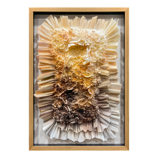 3D Abstract Paper Bloom Wall Sculpture - Fiery Amber Geode Art