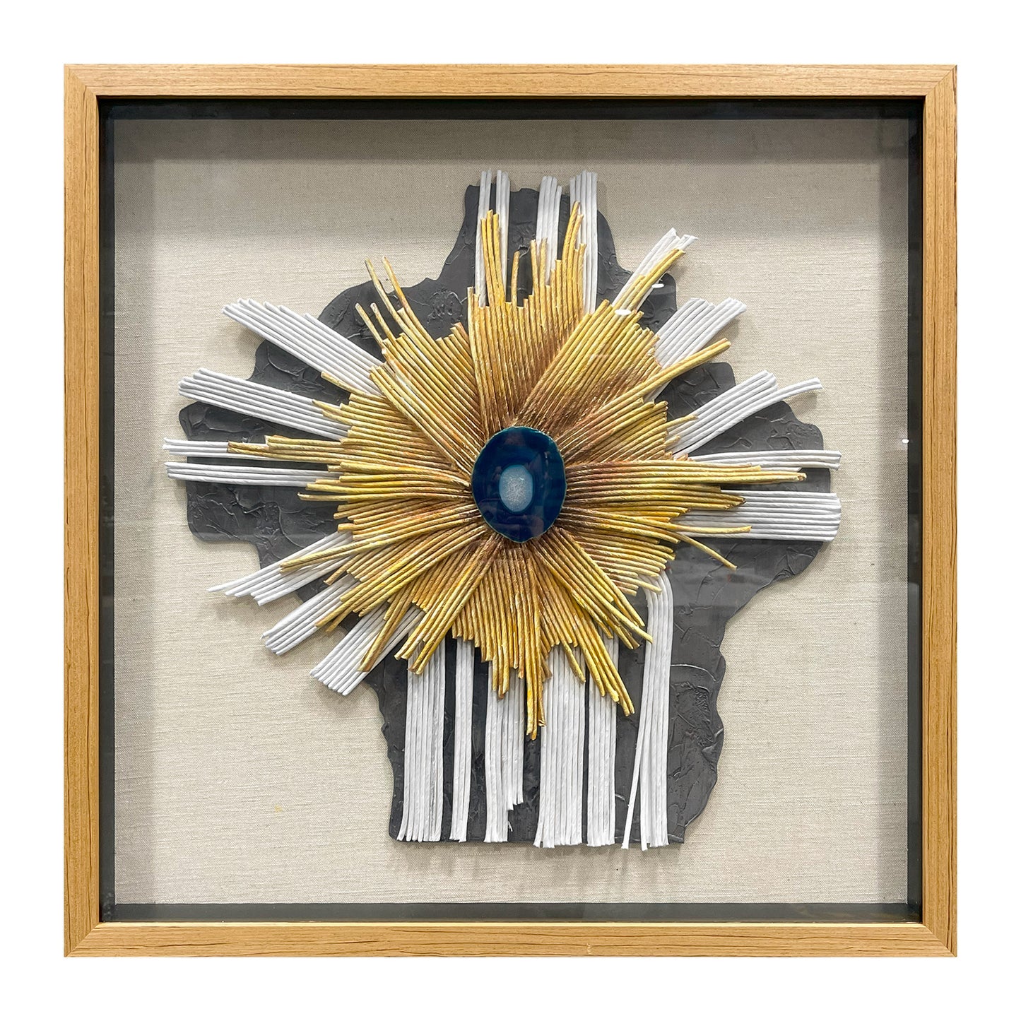 Abstract Mixed Media Framed Wall Art - 3D Geometric Relief