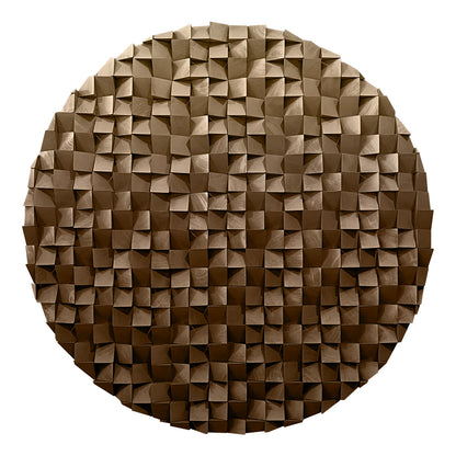 Wooden circle wall decor with 3D textured mosaic in warm brown tones, modern abstract art perfect for living room accent walls.