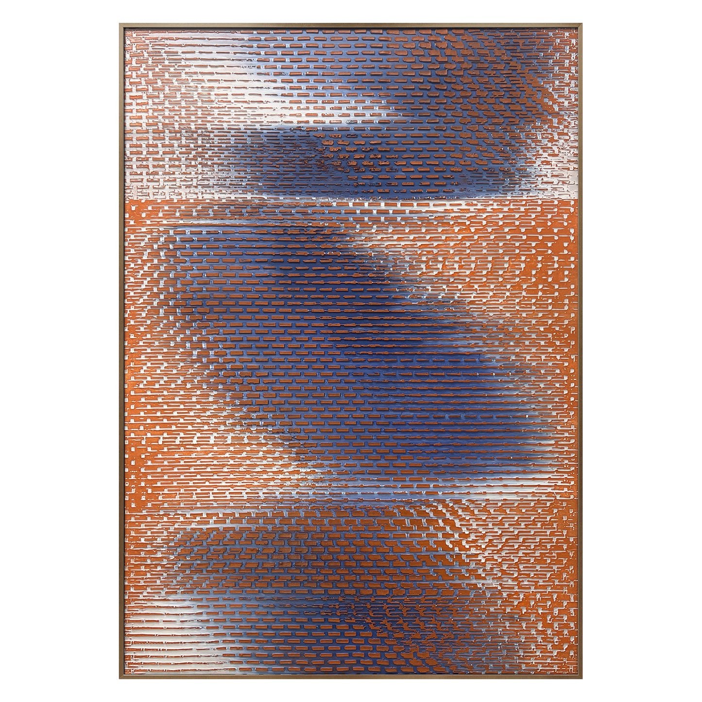 Modern Geometric Textured Wall Art in Blue and Orange