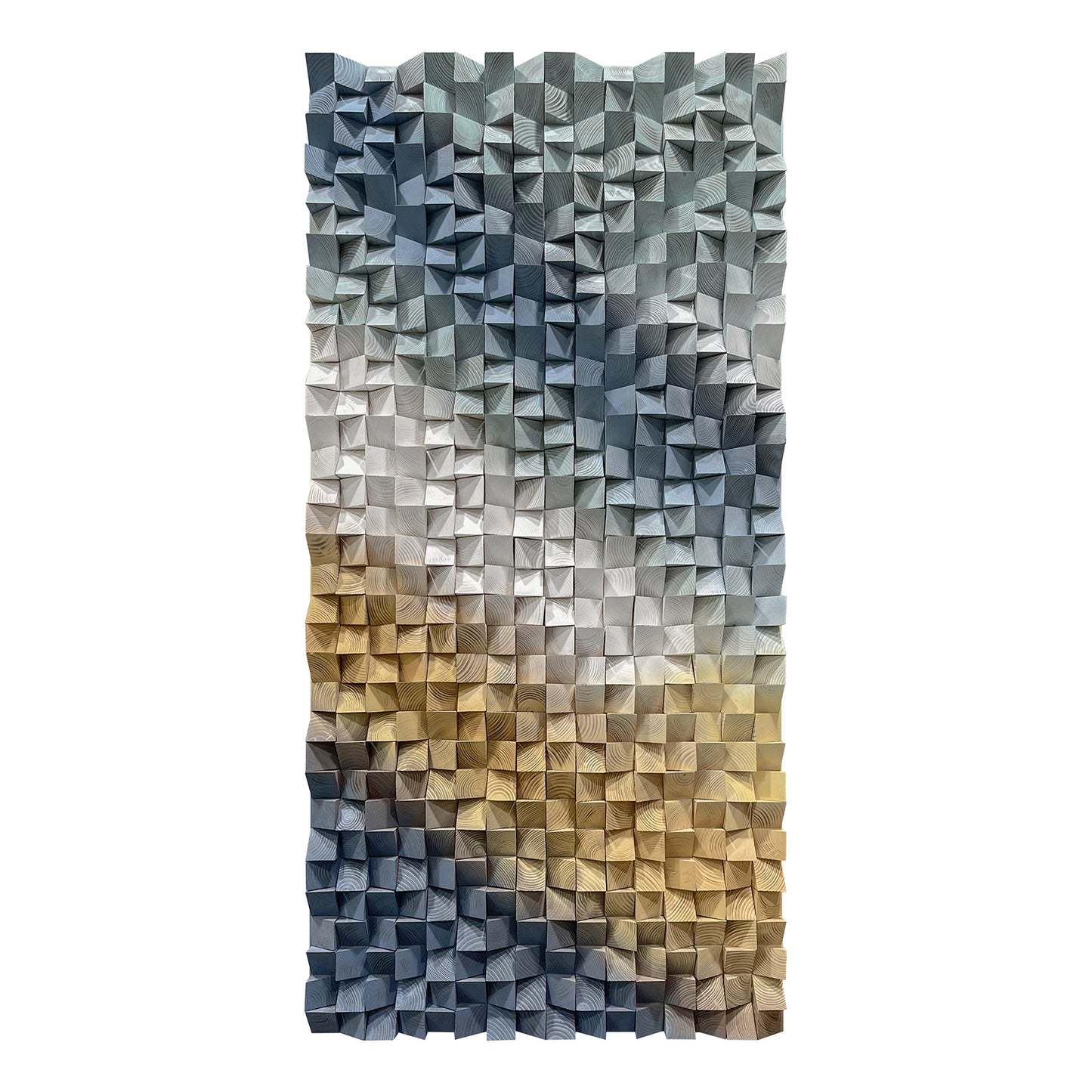 Modern 3D wooden wall art with triangular wood blocks, large-sized wall hanging decor to elevate space style.