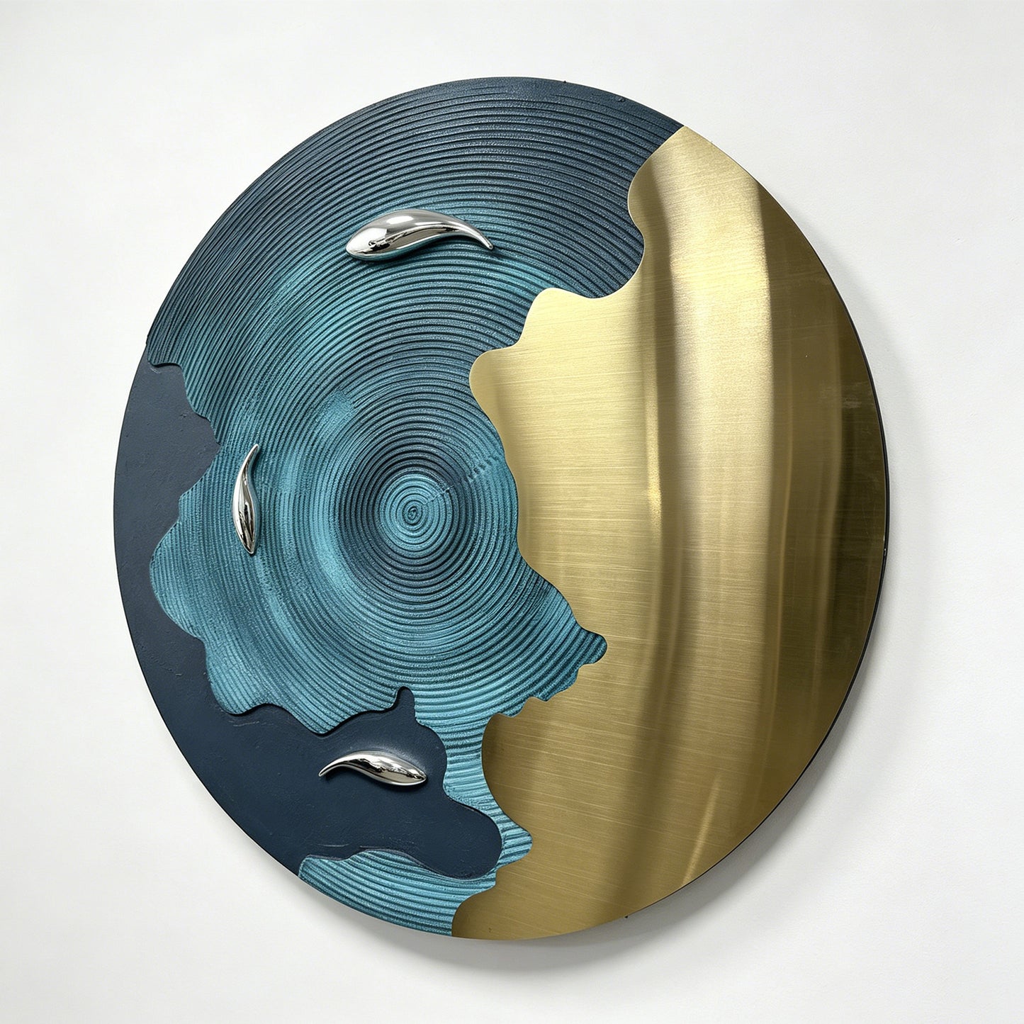 Blue Gold Koi Round Wall Art