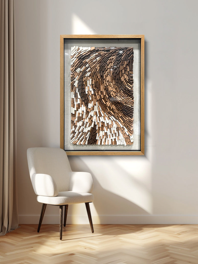 Modern 3D Wall Art, Handcrafted with Leather in Brown & White, Featuring Unique Artistic Design