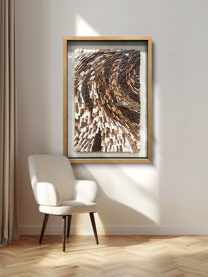Modern 3D Wall Art, Handcrafted with Leather in Brown & White, Featuring Unique Artistic Design