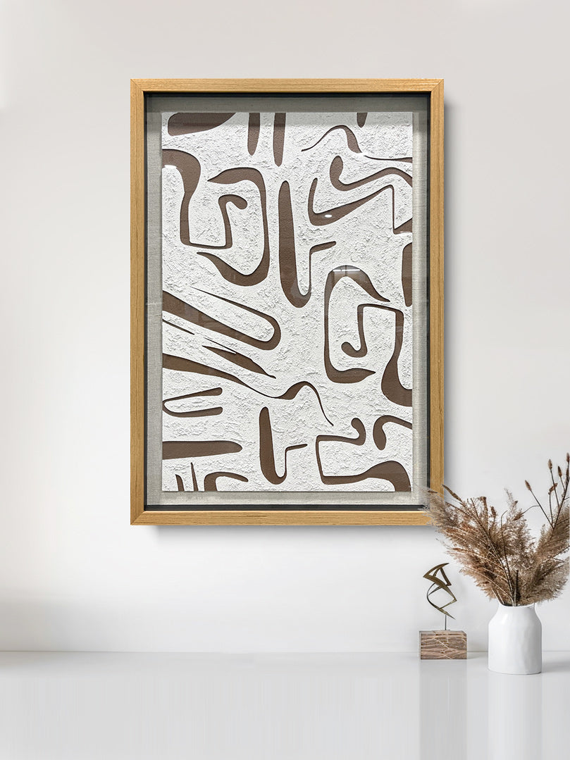 Modern abstract wooden carving decorative artwork, crafted from wood board with distinctive hollowed-out line details.