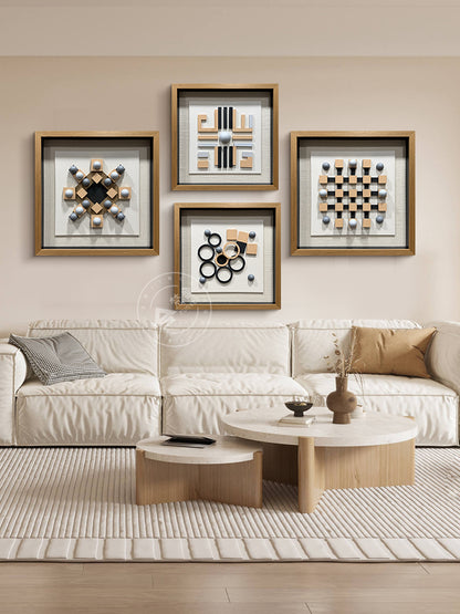 Geometric Carved Wood and Grey Hemisphere Art Installation