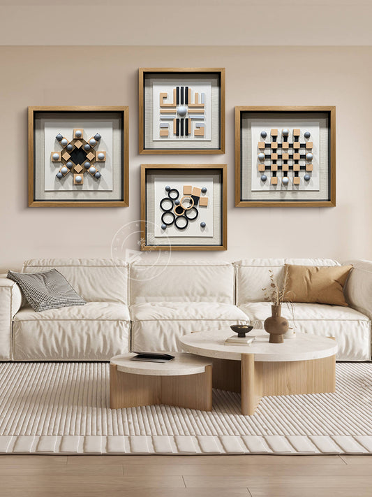 Geometric Carved Wood and Grey Hemisphere Art Installation