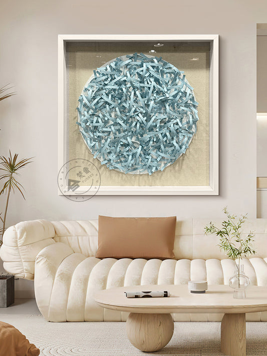 Circular Light Blue Woven Paper Rope Wall Sculpture