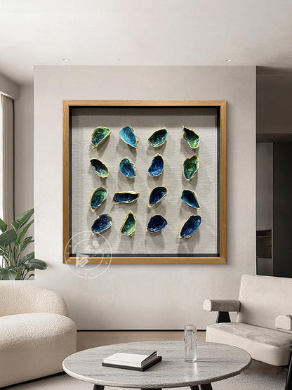 Hand-Painted Oyster Shell Gold Gilded Framed Wall Artwork