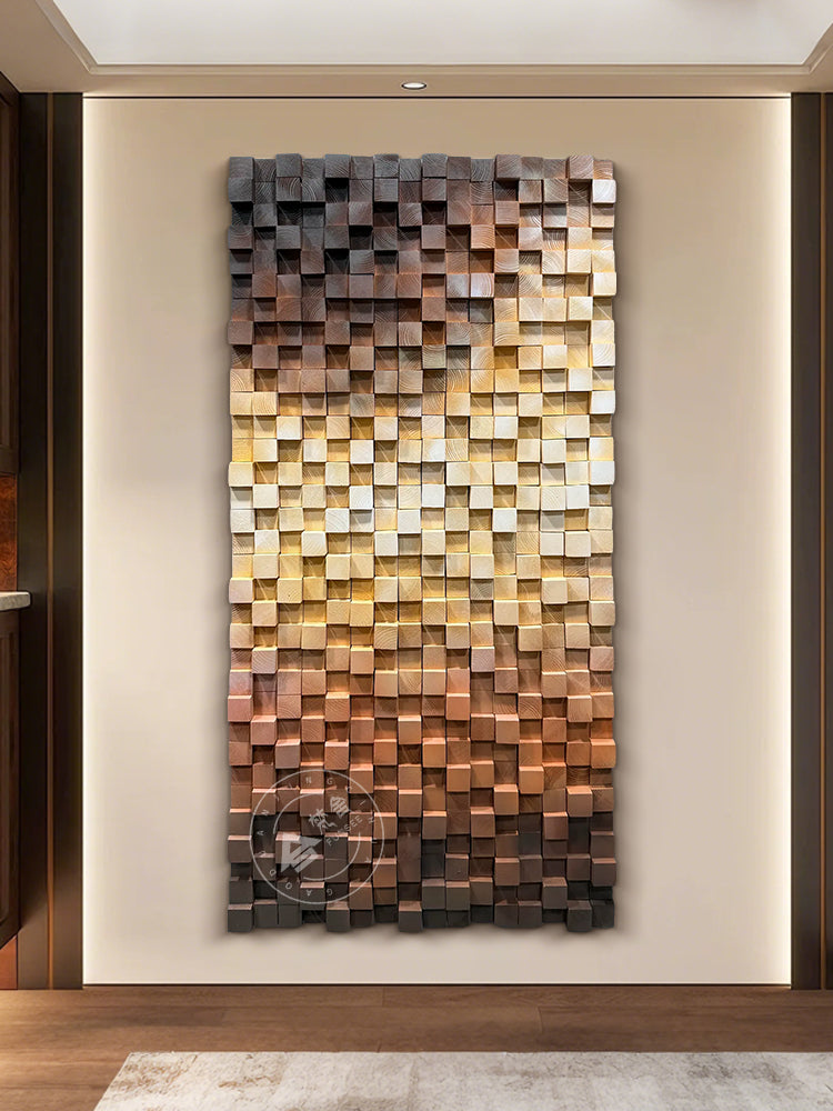 Abstract Gradient Cubic Wood Sculpture Wall Decor