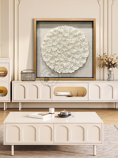 Round White Seashell Floral Textured Wall Sculpture