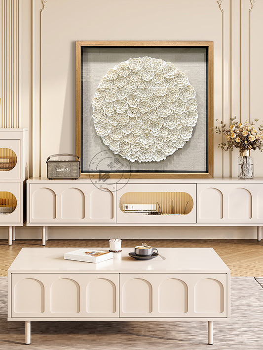Round White Seashell Floral Textured Wall Sculpture
