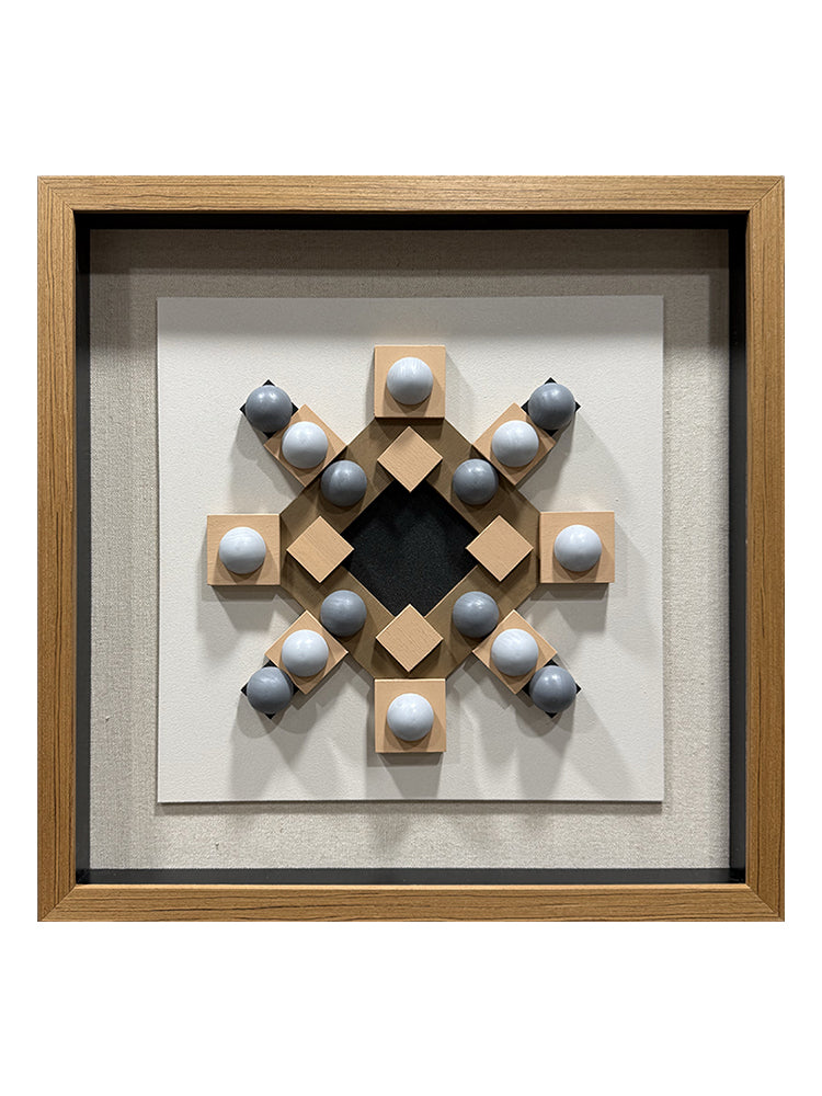 Geometric Carved Wood and Grey Hemisphere Art Installation