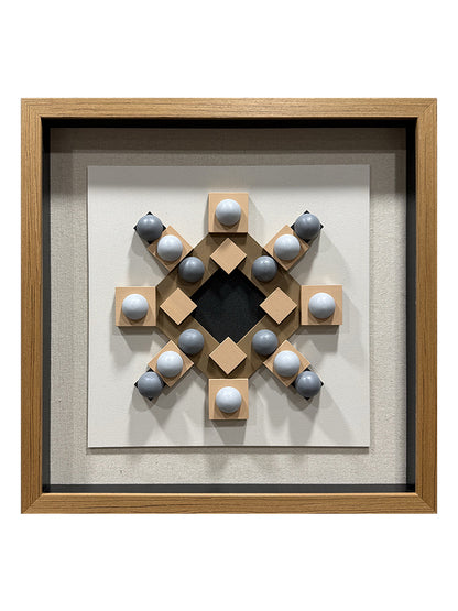 Geometric Carved Wood and Grey Hemisphere Art Installation