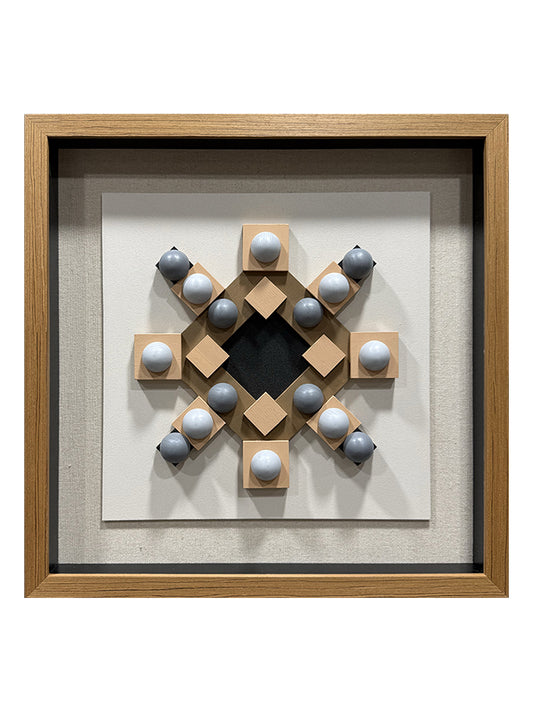 Geometric Carved Wood and Grey Hemisphere Art Installation