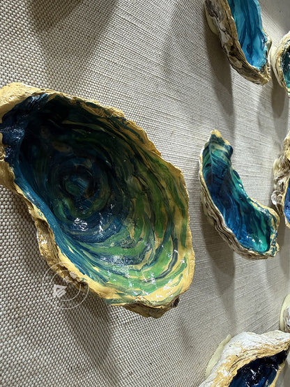 Hand-Painted Oyster Shell Gold Gilded Framed Wall Artwork
