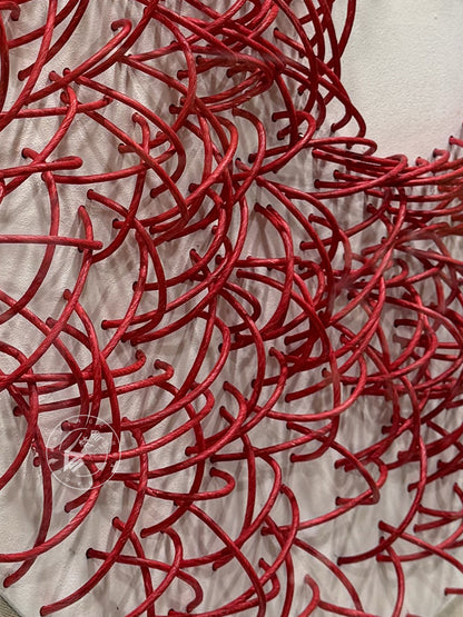 Luxury Crimson Paper Rope Wood Sculpture Wall Statement Piece