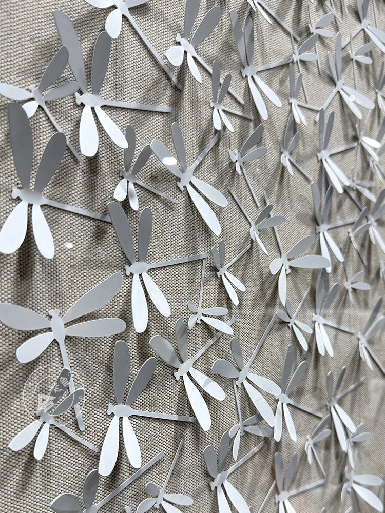 Matte White Dragonfly Aluminum Matrix Wall Statement Piece