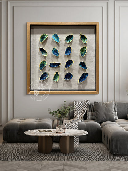 Hand-Painted Oyster Shell Gold Gilded Framed Wall Artwork