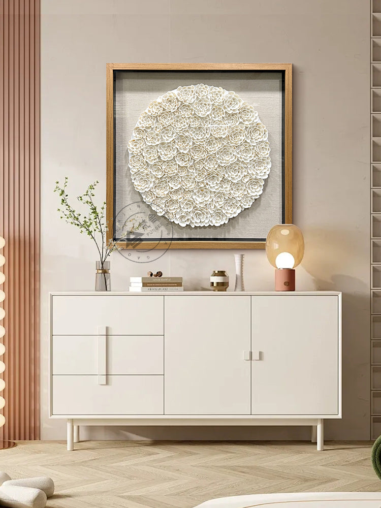 Round White Seashell Floral Textured Wall Sculpture