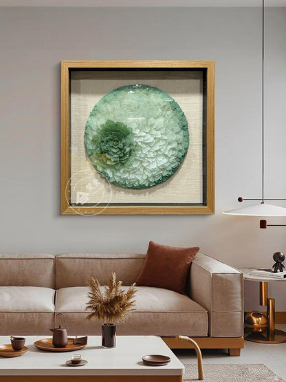 Round Frosted Sea Glass Mosaic Shadow Box Wall Art