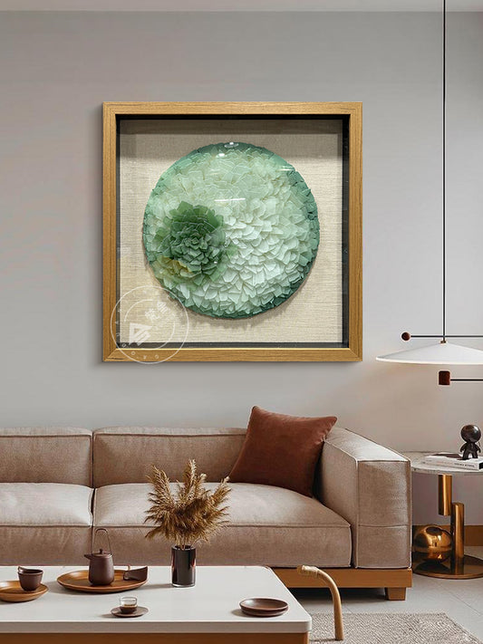 Round Frosted Sea Glass Mosaic Shadow Box Wall Art