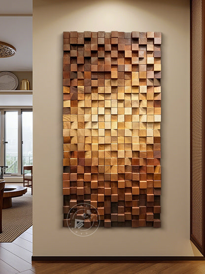 Abstract Gradient Cubic Wood Sculpture Wall Decor